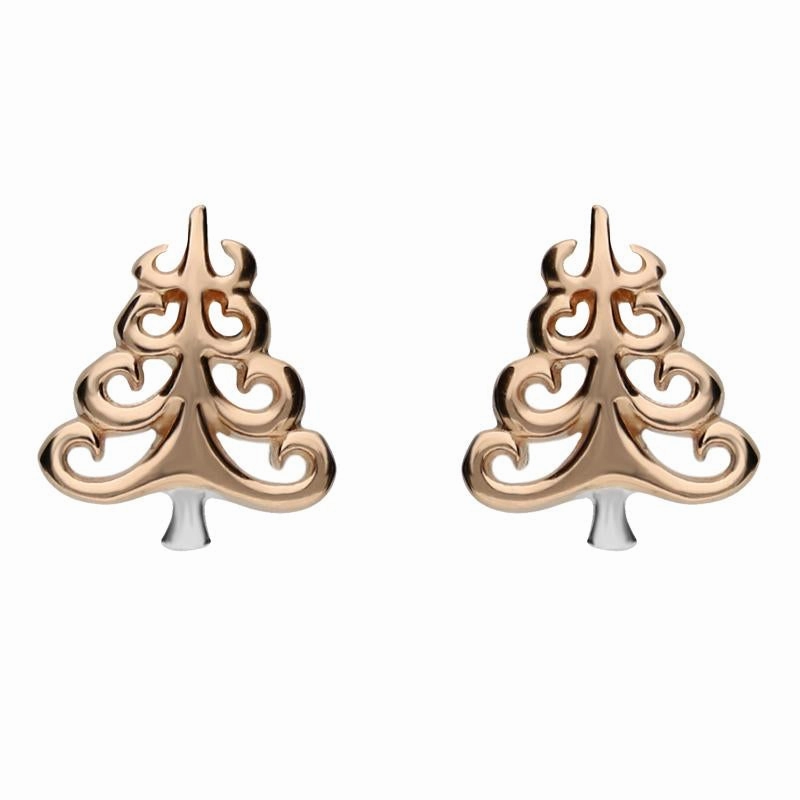 Rose Gold Sterling Silver Plated Christmas Tree Stud Earrings