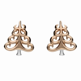 Rose Gold Sterling Silver Plated Christmas Tree Stud Earrings