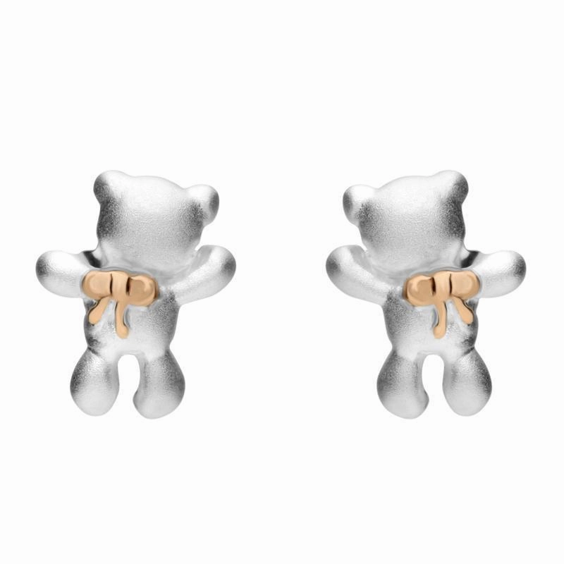 Rose Gold Sterling Silver Plated Teddy Bear Stud Earrings