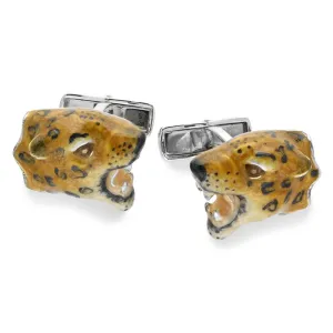 Saturno Sterling Leopard Enamel Spaniel Cufflinks D