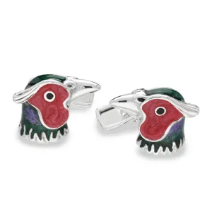 Saturno Sterling Silver Enamel Pheasant Cufflinks D