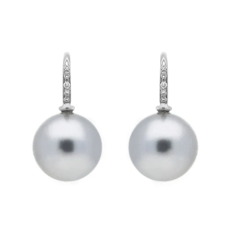 Schoeffel Happy Days 18ct White Gold Diamond Grey Pearl Drop Earrings