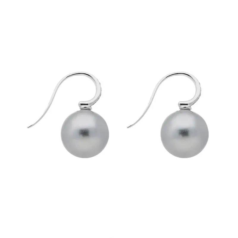 Schoeffel Happy Days 18ct White Gold Diamond Grey Pearl Drop Earrings