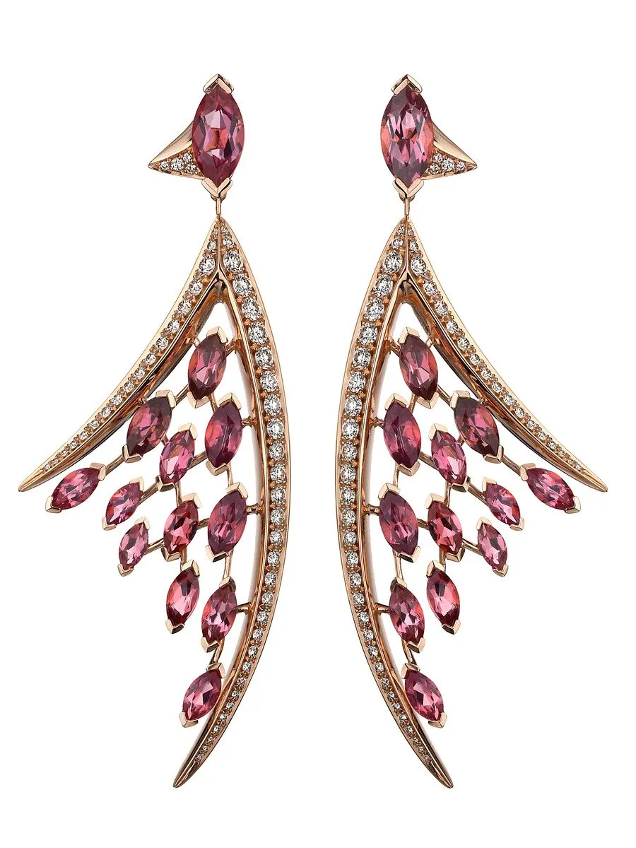 Shaun Leane Aerial 18ct Rose Gold 1.56ct Pink Tourmaline Diamond Large Earrings