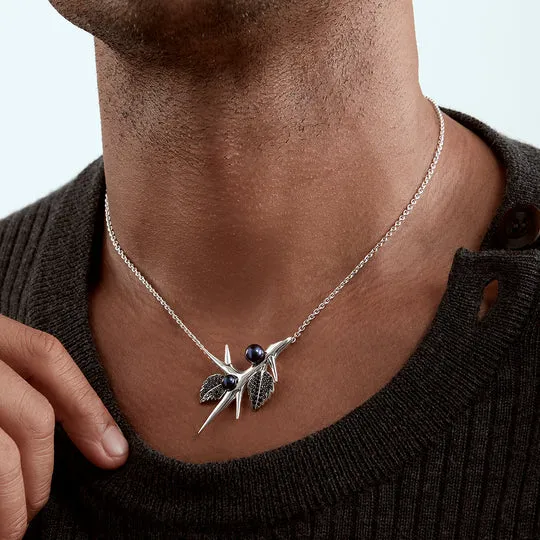 Shaun Leane Blackthorn Sterling Silver Black Spinel Pearl Branch Pendant
