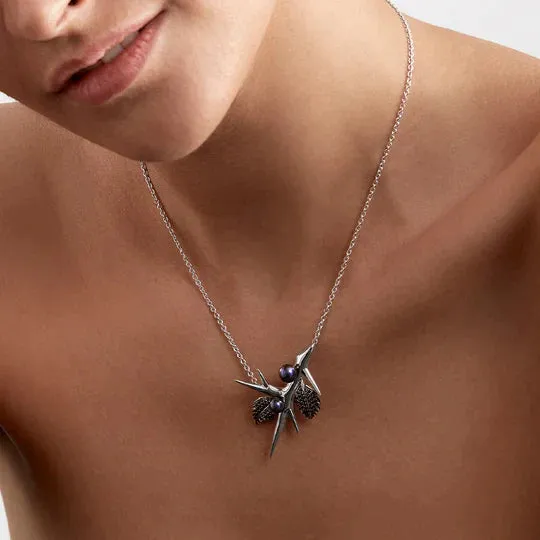 Shaun Leane Blackthorn Sterling Silver Black Spinel Pearl Branch Pendant