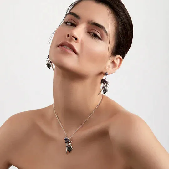 Shaun Leane Blackthorn Sterling Silver Black Spinel Pearl Drop Leaf Pendant
