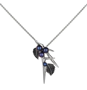 Shaun Leane Blackthorn Sterling Silver Black Spinel Pearl Drop Leaf Pendant