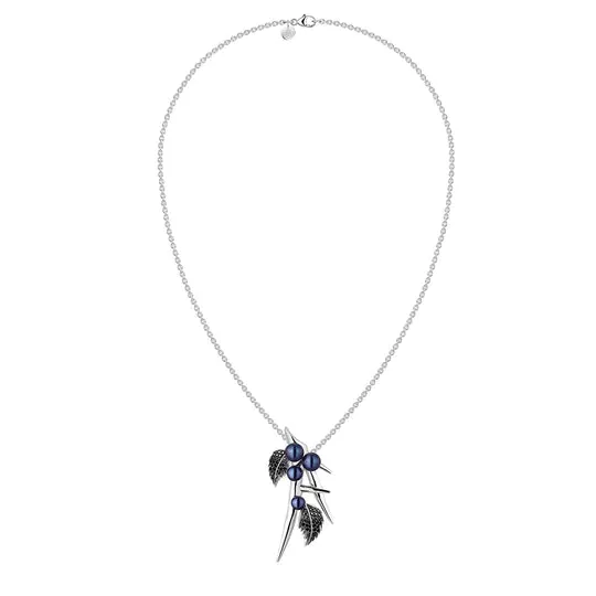 Shaun Leane Blackthorn Sterling Silver Black Spinel Pearl Drop Leaf Pendant