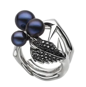 Shaun Leane Ring Black Pearl and Spinel Leaf Cluster Silver