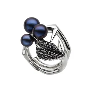 Shaun Leane Sterling Silver Black Pearl and Spinel Ring D