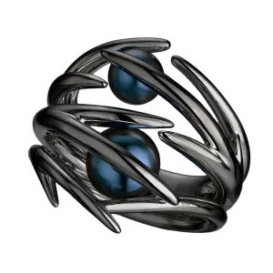 Shaun Leane Sterling Silver Black Rhodium Double Hooked Pearl Ring