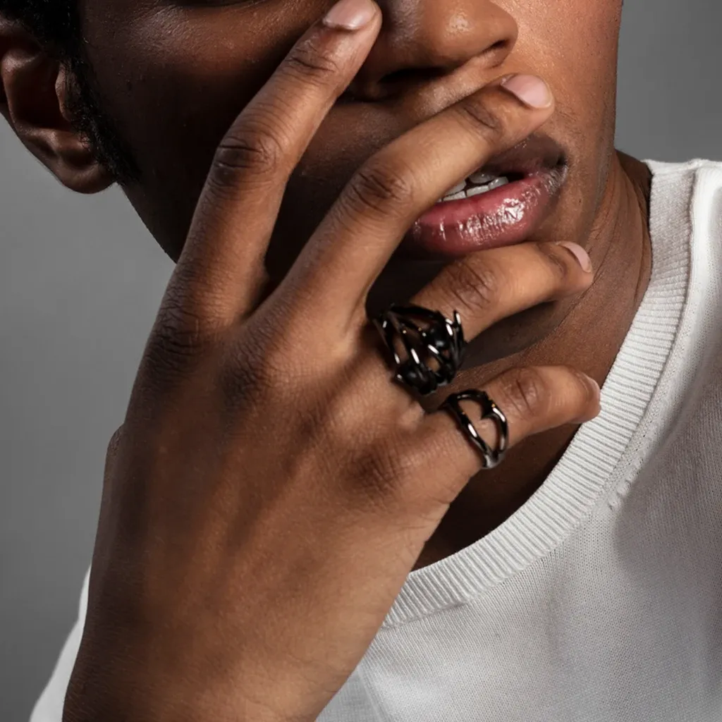 Shaun Leane Sterling Silver Black Rhodium Double Hooked Pearl Ring