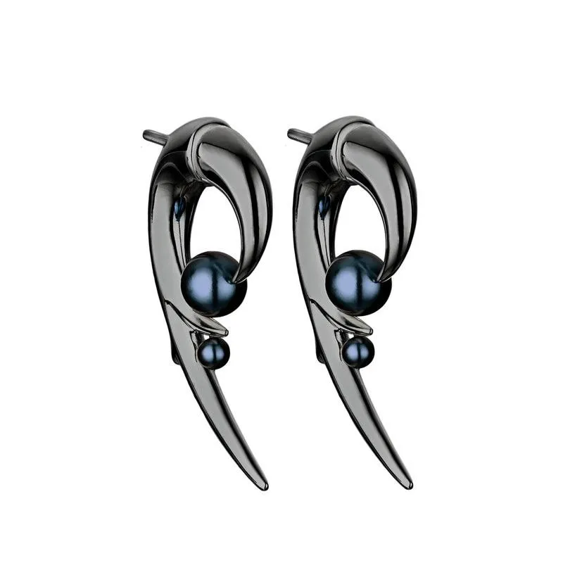 Shaun Leane Sterling Silver Black Rhodium Hooked Pearl Earrings