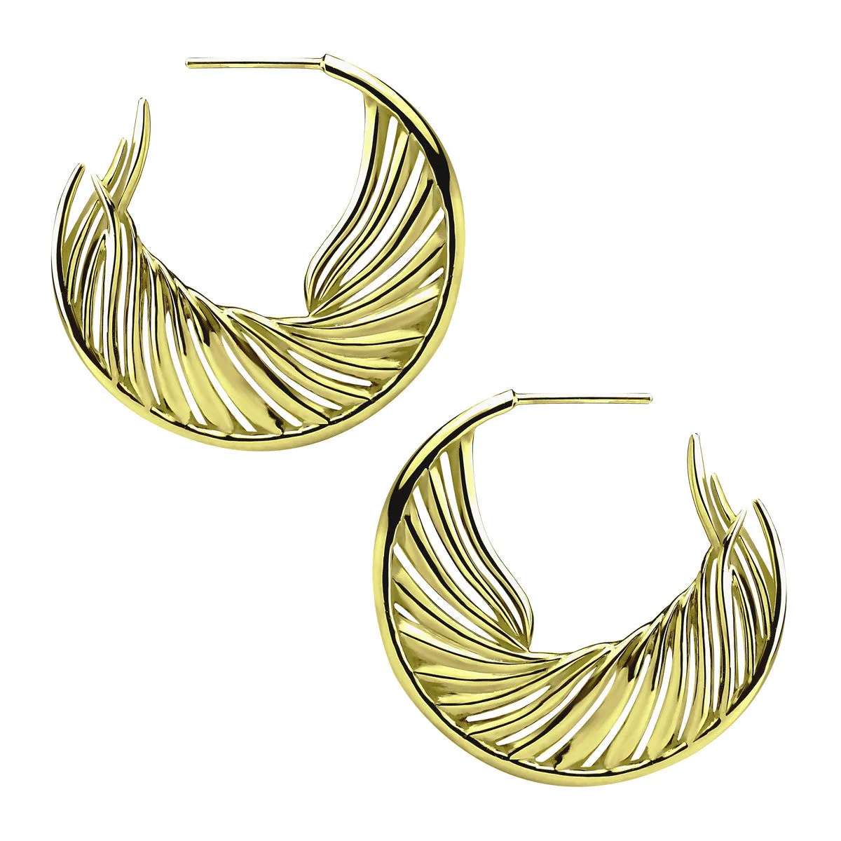 Shaun Leane White Feather Yellow Gold Vermeil Hoop Earrings