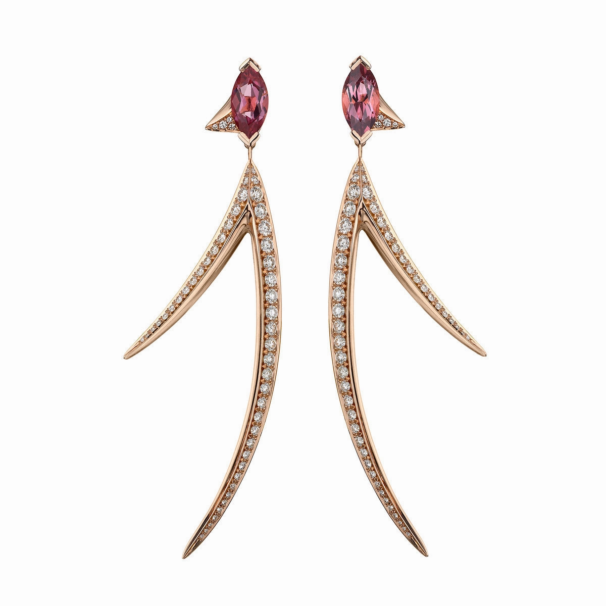 Shaun Leane Aerial 18ct Rose Gold 1.39ct Diamond & Tourmaline Earrings