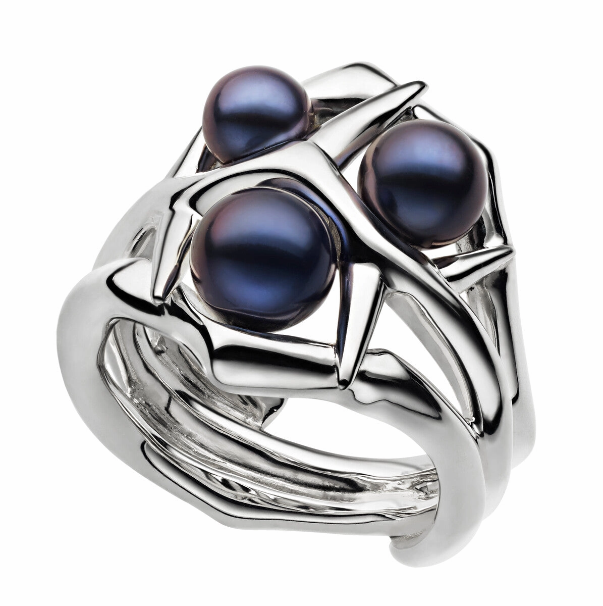 Shaun Leane Blackthorn Sterling Silver Black Pearl Triple Ring