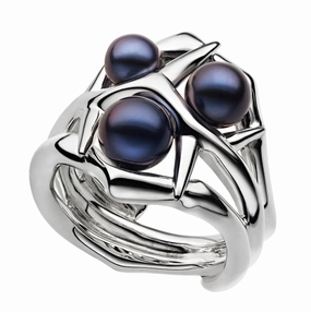 Shaun Leane Blackthorn Sterling Silver Black Pearl Triple Ring