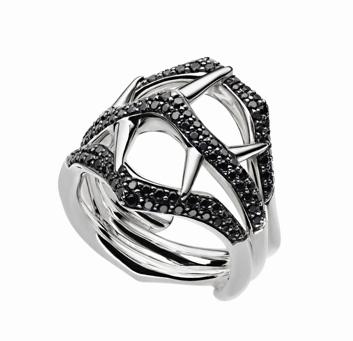 Shaun Leane Blackthorn Sterling Silver Black Spinnel Triple Ring