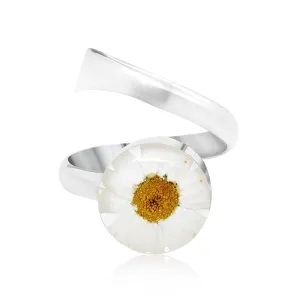 Shrieking Violet Daisy Sterling Silver Round Adjustable Ring