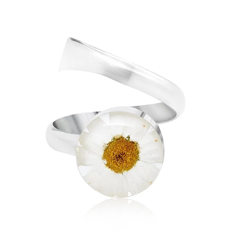 Shrieking Violet Daisy Sterling Silver Round Adjustable Ring