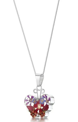 Shrieking Violet Necklace Mixed Flowers Butterfly Medium Silver