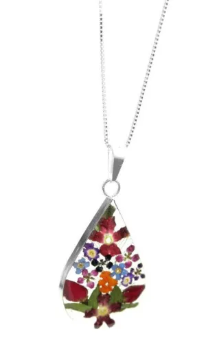 Shrieking Violet Necklace Mixed Flowers Teardrop Silver