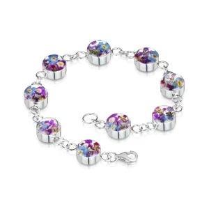 Shrieking Violet Purple Haze Sterling Silver Mixed Flower Round Bracelet