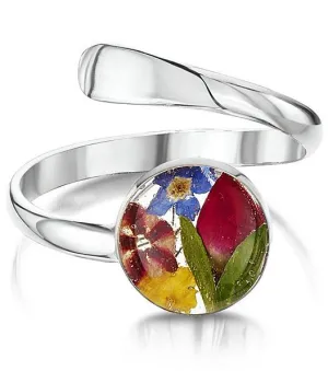 Shrieking Violet Ring Mixed Flowers Round Silver