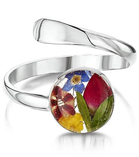 Shrieking Violet Ring Mixed Flowers Round Silver