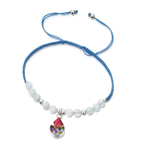 Shrieking Violet Sterling Silver Aquamarine Beaded Mixed Flower Teardrop Charm Bracelet