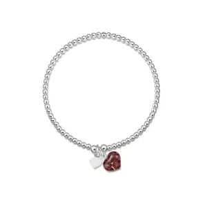 Shrieking Violet Sterling Silver Beaded Heather Heart Charm Bracelet