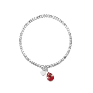 Shrieking Violet Sterling Silver Beaded Poppy Teardrop Charm Bracelet