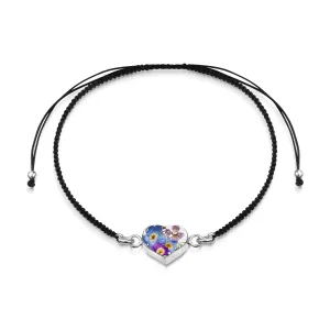 Shrieking Violet Sterling Silver Black Woven Forget Me Not Heart Charm Bracelet