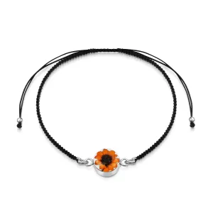 Shrieking Violet Sterling Silver Black Woven Sunflower Round Charm Bracelet