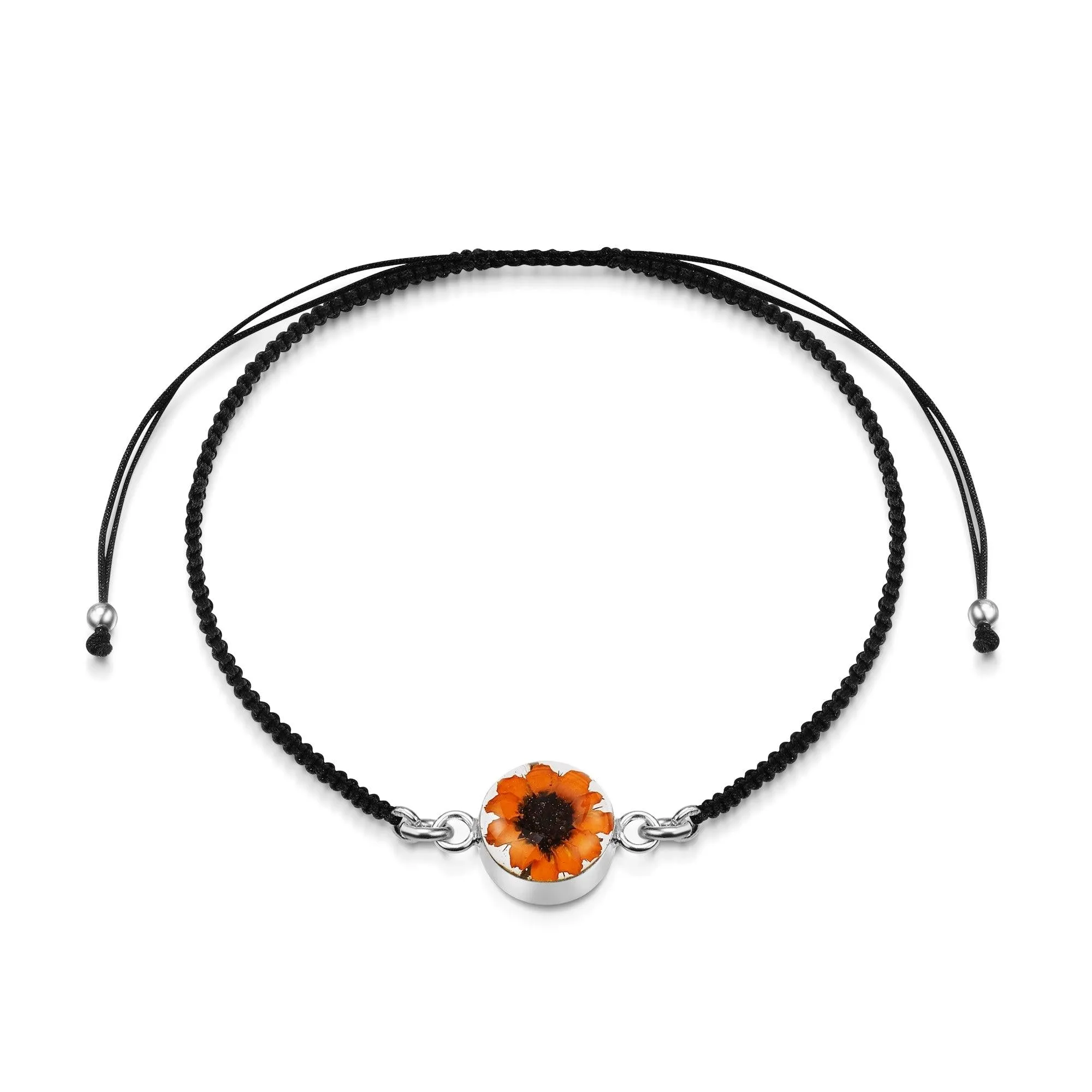 Shrieking Violet Sterling Silver Black Woven Sunflower Round Charm Bracelet