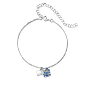 Shrieking Violet Sterling Silver Forget Me Not Heart Charm Bracelet