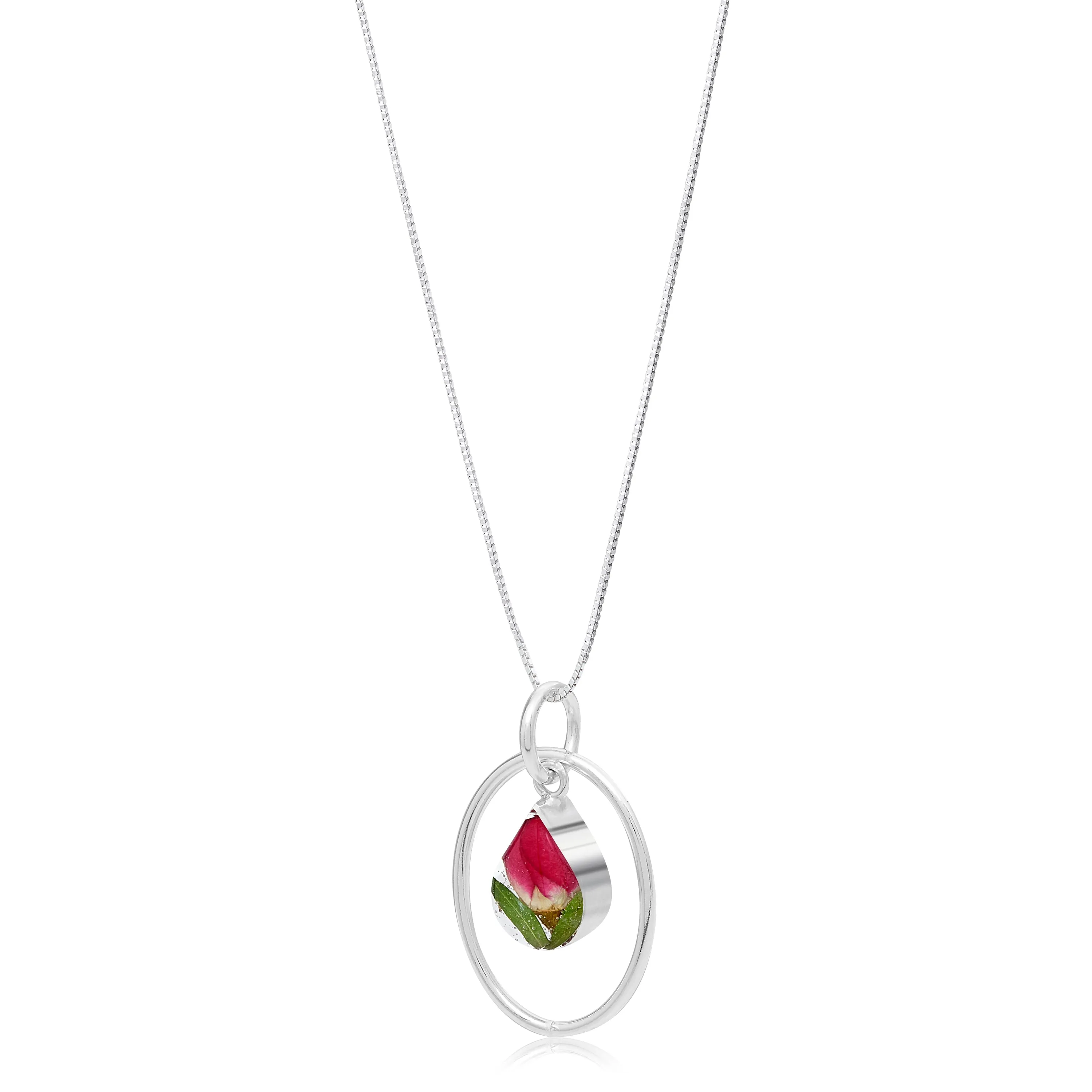 Shrieking Violet Sterling Silver Oval Hoop Rose Teardrop Necklace