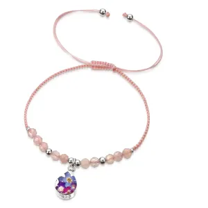 Shrieking Violet Sterling Silver Rose Quartz Beaded Purple Haze Teardrop Charm Bracelet
