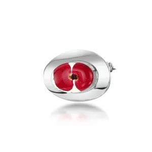 Shrieking Violet Sterling Silver Small Oval Poppy Brooch