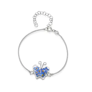 Shrieking Violet Sterling Silver Snake Chain Forget Me Not Butterfly Charm Bracelet