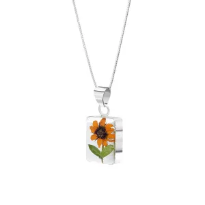 Shrieking Violet Sunflower Sterling Silver Rectangle Necklace