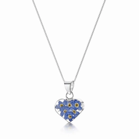 Shrieking Violet Forget Me Not Sterling Silver Heart Necklace