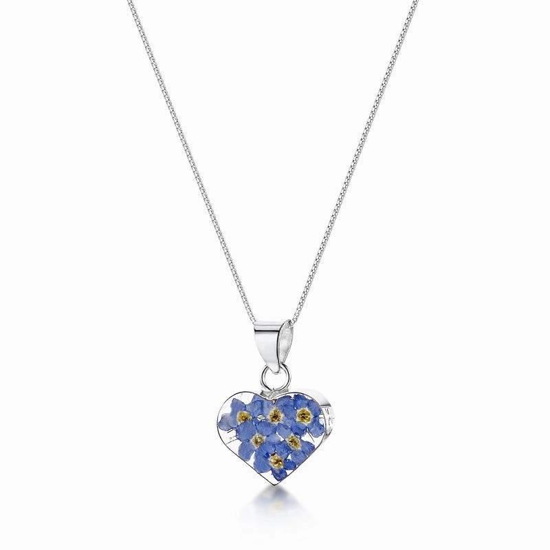 Shrieking Violet Forget Me Not Sterling Silver Heart Necklace