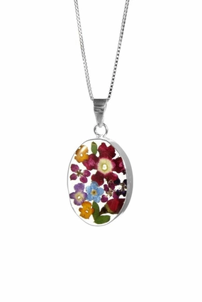 Shrieking Violet Necklace Mixed Flower Oval Silver