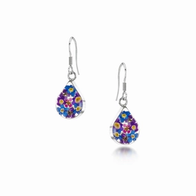 Shrieking Violet Purple Haze Sterling Silver Mixed Flower Teardrop Earrings
