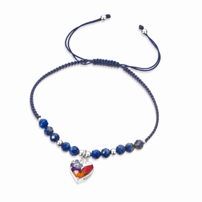 Shrieking Violet Sterling Silver Lapis Lazuli Beaded Mixed Flower Heart Charm Bracelet