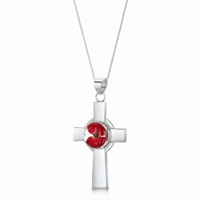 Shrieking Violet Sterling Silver Poppy Large Celtic Cross Necklace