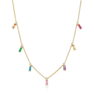 Sif Jakobs Princess 18ct Gold Plated Sterling Silver Multicolour Zirconia Baguette Necklace