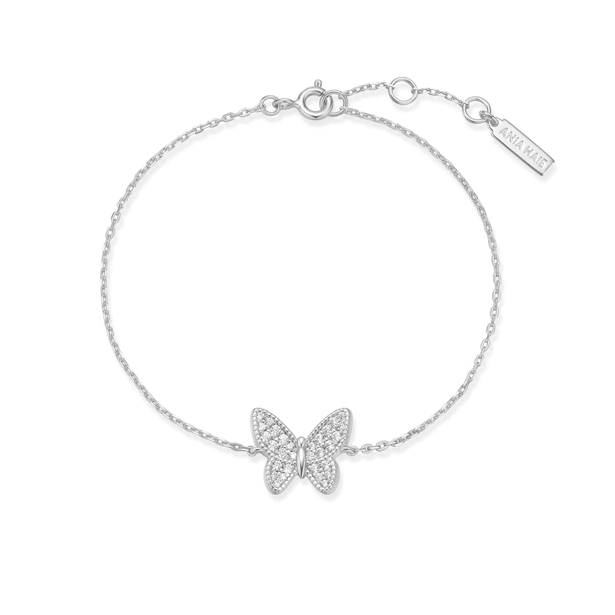 Silver Butterfly Pav Bracelet B064-02H